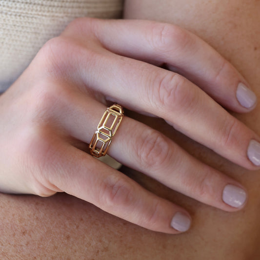 Mesa Emerald Shape Gold Ring