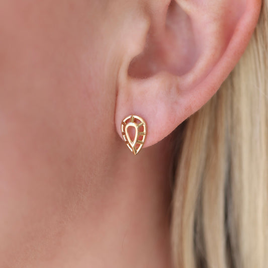 Mesa Pear Shape Gold Studs